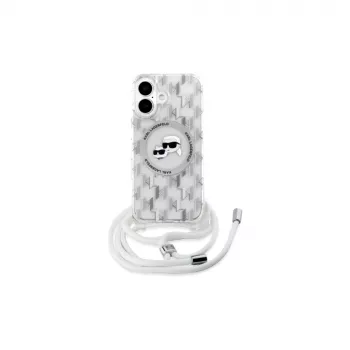 Karl Lagerfeld KLHMP16SHCKCKLCT iPhone 16 6,1 inch prozorno trdo ohišje IML Crossbody Monogram Karl & Choupette Head MagSafe