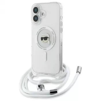 Karl Lagerfeld KLHMP16SHCKHNT iPhone 16 trdi ovitek prozoren Crossbody IML Karl Head MagSafe
