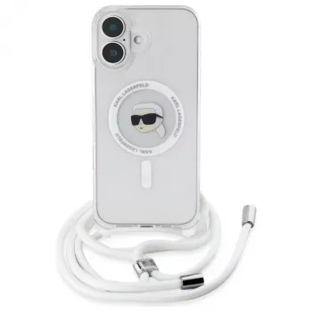 Karl Lagerfeld KLHMP16SHCKHNT iPhone 16 trdi ovitek prozoren Crossbody IML Karl Head MagSafe
