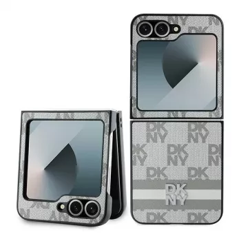 DKNY DKHCZF6PCPTSSE bež karirasti vzorec s črtami zaščita hrbta za Samsung Galaxy Z Flip6 F741 / Z Flip7 FE