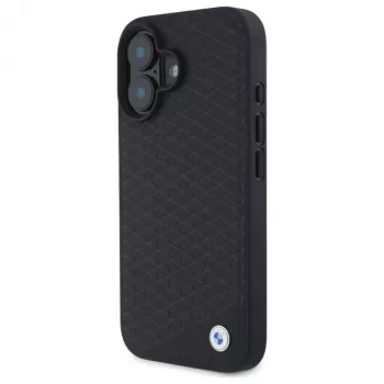 BMW BMHMP16S23RDDK iPhone 16 6,1 inch črn trdi ovitek Sign Leather Diamond Metal Logo MagSafe