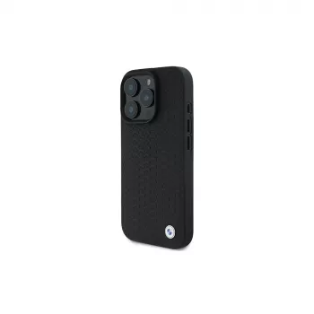 BMW BMHMP16X23RDDK iPhone 16 Pro Max 6.9 črn trdi ovitek Sign Leather Diamond Metal Logo MagSafe