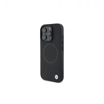 BMW BMHMP16L23RTPK iPhone 16 Pro 6.3 črn trdi ovitek Sign Leather Half Textured And Circle MagSafe