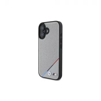 BMW M Perforated Tricolor Line MagSafe trdi ovitek za Apple iPhone 16 6,1 inch - siv