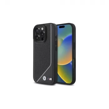 BMW M Perforated Twisted Line MagSafe trdi ovitek za iPhone 16 Pro (6,3 inch) - črn