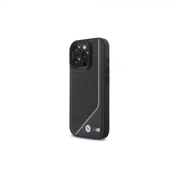 BMW M Perforated Twisted Line MagSafe trdi ovitek za iPhone 16 Pro (6,3 inch) - črn
