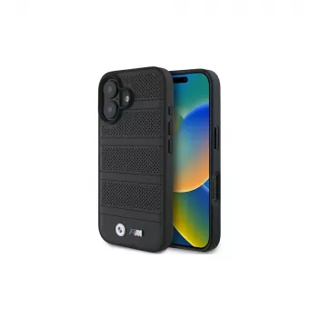 BMW M Collection Perforated and Stitched Line trdi ovitek za iPhone 16 6,1 inch, črn