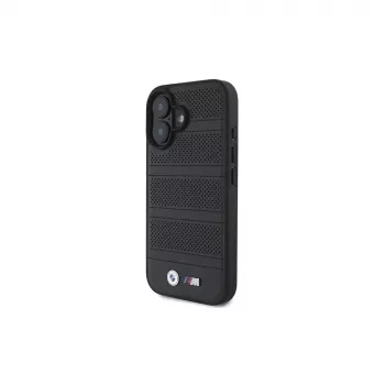 BMW M Collection Perforated and Stitched Line trdi ovitek za iPhone 16 6,1 inch, črn