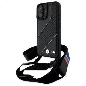 BMW M Edition Carbon Stripe & Strap trdi ovitek za iPhone 16 6,1 inch - črn