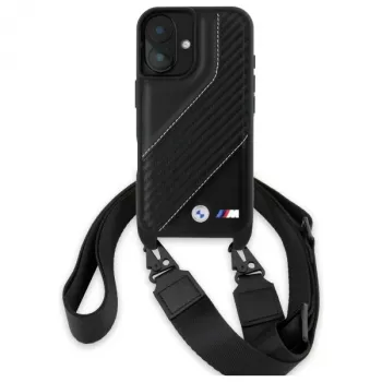 BMW BMHCP16M23PSCCK iPhone 16 Plus 6.7 črn trdi ovitek M Edition Carbon Stripe & Strap