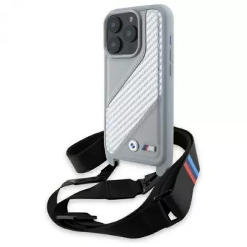 BMW M Edition Carbon Stripe & Strap trdi ovitek za iPhone 16 Pro Max 6,9 inch siv