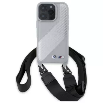 BMW M Edition Carbon Stripe & Strap trdi ovitek za iPhone 16 Pro Max 6,9 inch siv