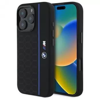 BMW BMHMP16X23SHEB trda lupina silikon Hexagon Blue Line MagSafe za iPhone 16 Pro Max 6,9 črn