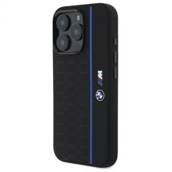 BMW BMHMP16X23SHEB trda lupina silikon Hexagon Blue Line MagSafe za iPhone 16 Pro Max 6,9 črn