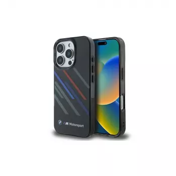 BMW BMHCP16X23HTRAK iPhone 16 Pro Max 6,9 črn trda lupina Motorsport IML Random Stripes