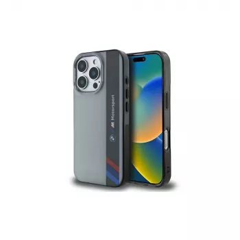 BMW Motorsport trdi ovitek za Apple iPhone 16 Pro 6,3 palca siv IML Vertical Stripe