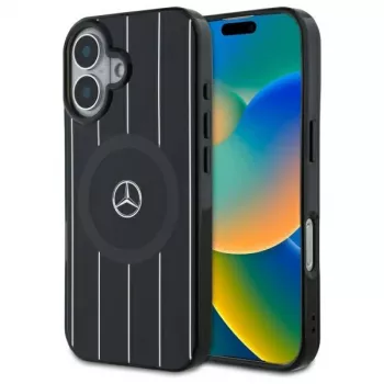Mercedes-Benz MEHMP16S23HRSK dvoslojna trda lupina Crossed Lines za iPhone 16 6,1 palca črn MagSafe