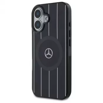 Mercedes-Benz MEHMP16S23HRSK dvoslojna trda lupina Crossed Lines za iPhone 16 6,1 palca črn MagSafe