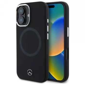 Mercedes-Benz MEHMP16S23SUTTK iPhone 16 6,1 palca črn silikonski ovitek s tonalnim logotipom in MagSafe