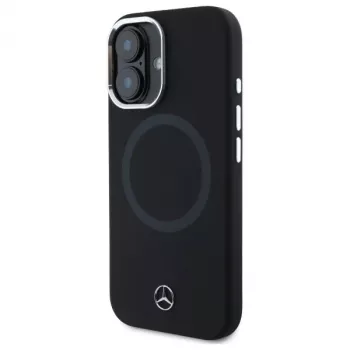 Mercedes-Benz MEHMP16S23SUTTK iPhone 16 6,1 palca črn silikonski ovitek s tonalnim logotipom in MagSafe