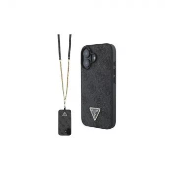 Guess GUHCP16SP4TDSCPK iPhone 16 trda lupina usnje kovinski logotip strass Crossbody črn