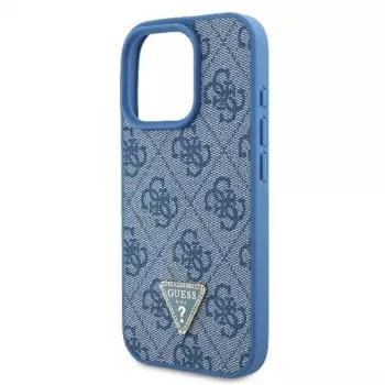 Guess GUHCP16LP4TDSCPB iPhone 16 Pro 6,3 palca moder usnjen trdi ovitek s kovinskim logotipom, kamni strass in jermen za nošenje
