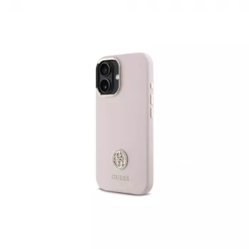 Guess GUHCP16SM4DGPP trdi ovitek silikon logotip strass 4G za Apple iPhone 16 6,1 palca roza