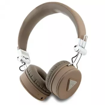 Guess Grained Classic Round Shape brezžične Bluetooth naglavne slušalke z ENC, rjave
