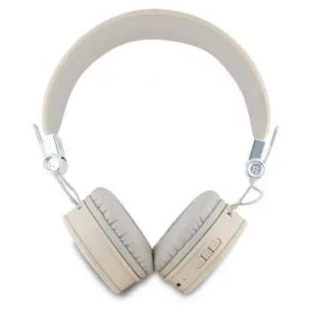 Guess Grained Classic Round Shape brezžične Bluetooth naglavne slušalke z ENC, bež