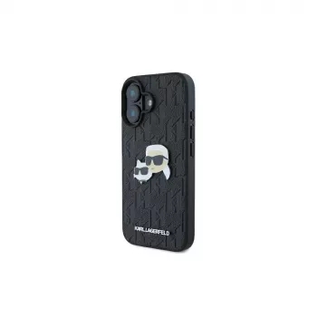Karl Lagerfeld Monogram Karl & Choupette Head Pin ovitek za iPhone 16 (črn)