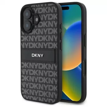 DKNY DKHCP16SPRTHSLK trdi ovitek s teksturnim vzorcem in tonskimi črtami za Apple iPhone 16 6.1 – črn