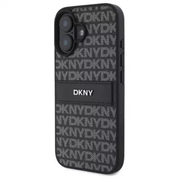 DKNY DKHCP16SPRTHSLK trdi ovitek s teksturnim vzorcem in tonskimi črtami za Apple iPhone 16 6.1 – črn