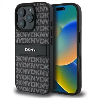 DKNY DKHCP16XPRTHSLK trdi ovitek za iPhone 16 Pro Max 6,9 inch črn s teksturnim vzorcem tonskih črt