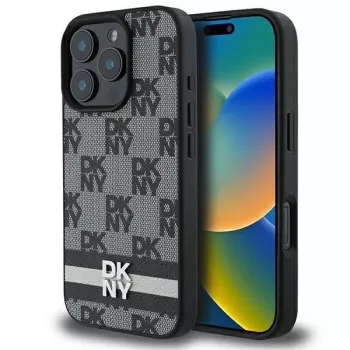 DKNY DKHCP16LPCPTSSK trdi ovitek za Apple iPhone 16 Pro 6,3 inch črn, karirani vzorec in natisnjene črte