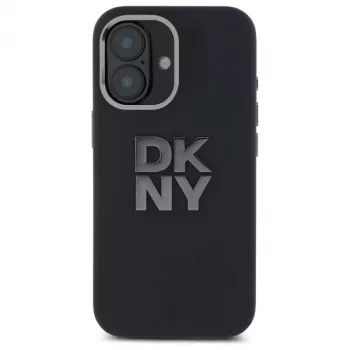 DKNY DKHCP16SSMCBSK iPhone 16 6.1 trdi ovitek Liquid Silicone Metal Logo, črn