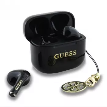 Guess Glossy Effect Printed Classic Logo & Charm TWS brezžične slušalke s polnilnim ohišjem (črne)