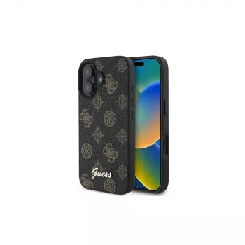 Guess Peony Script ovitek MagSafe za iPhone 16 Plus (črn)