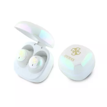 Guess 4G Printed Logo prave brezžične stereo Bluetooth slušalke s polnilnim ohišjem (bele)