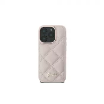 Guess GUHCP16SPSQSQSP iPhone 16 6,1 inch roza trd ovitek Quilted Metal Logo