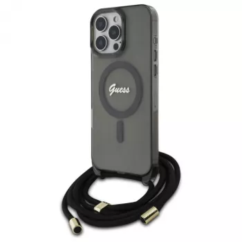 Guess GUHMP16LHCTSGNSK iPhone 16 Pro 6.3 črn trd ovitek Crossbody Cord Script MagSafe