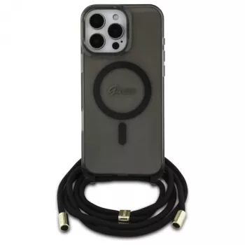 Guess GUHMP16LHCTSGNSK iPhone 16 Pro 6.3 črn trd ovitek Crossbody Cord Script MagSafe