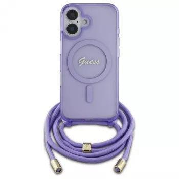 Guess GUHMP16SHCTSGNSU iPhone 16 6,1 inch vijoličen trd ovitek Crossbody Cord Script MagSafe