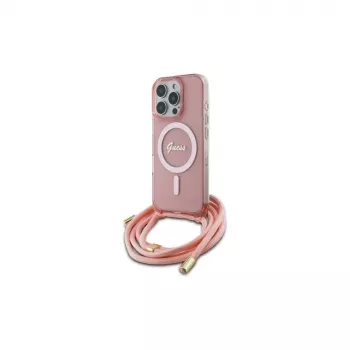 Guess GUHMP16XHCTSGNSP iPhone 16 Pro Max 6,9 inch roza trdo ohišje Crossbody Cord Script MagSafe
