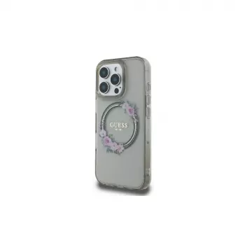 Guess GUHMP16LHFWFCK iPhone 16 Pro trdo ohišje IML Flowers Wreath MagSafe črno
