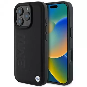 BMW Hot Stamp usnjeno trdo ohišje za iPhone 16 Pro 6,3 inch črno
