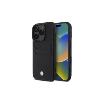 BMW Signature usnjeno trdo ohišje z predalom za kartice za Apple iPhone 16 Pro Max 6,9 inch črno