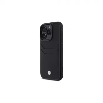 BMW Signature usnjeno trdo ohišje z predalom za kartice za Apple iPhone 16 Pro Max 6,9 inch črno