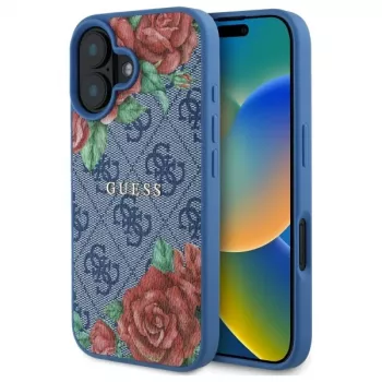 Guess GUHMP16SP4ROPEMCB iPhone 16 6,1 inch modra trda lupina 4G Flowers Print MagSafe