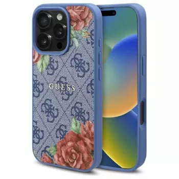Guess GUHMP16LP4ROPEMCB iPhone 16 Pro 6,3 inch modra trda lupina 4G Flowers Print MagSafe