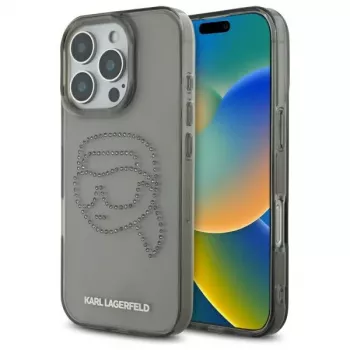 Karl Lagerfeld IML Rhinestones Karl Head ohišje za iPhone 16 Pro Max (črno)